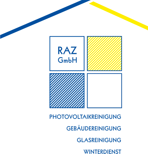 RAZ Gebäudedienstleistungen GmbH Logo mit den Leistungen Photovoltaikreinigung, Gebäudereinigung, Glasreinigung und Winterdienst